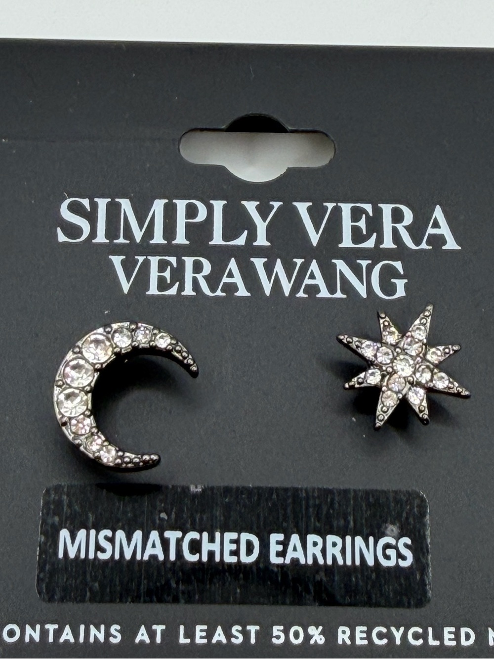 Simply Vera Vera Wang Silver Crystal Crescent and Star Mismatched Earrings